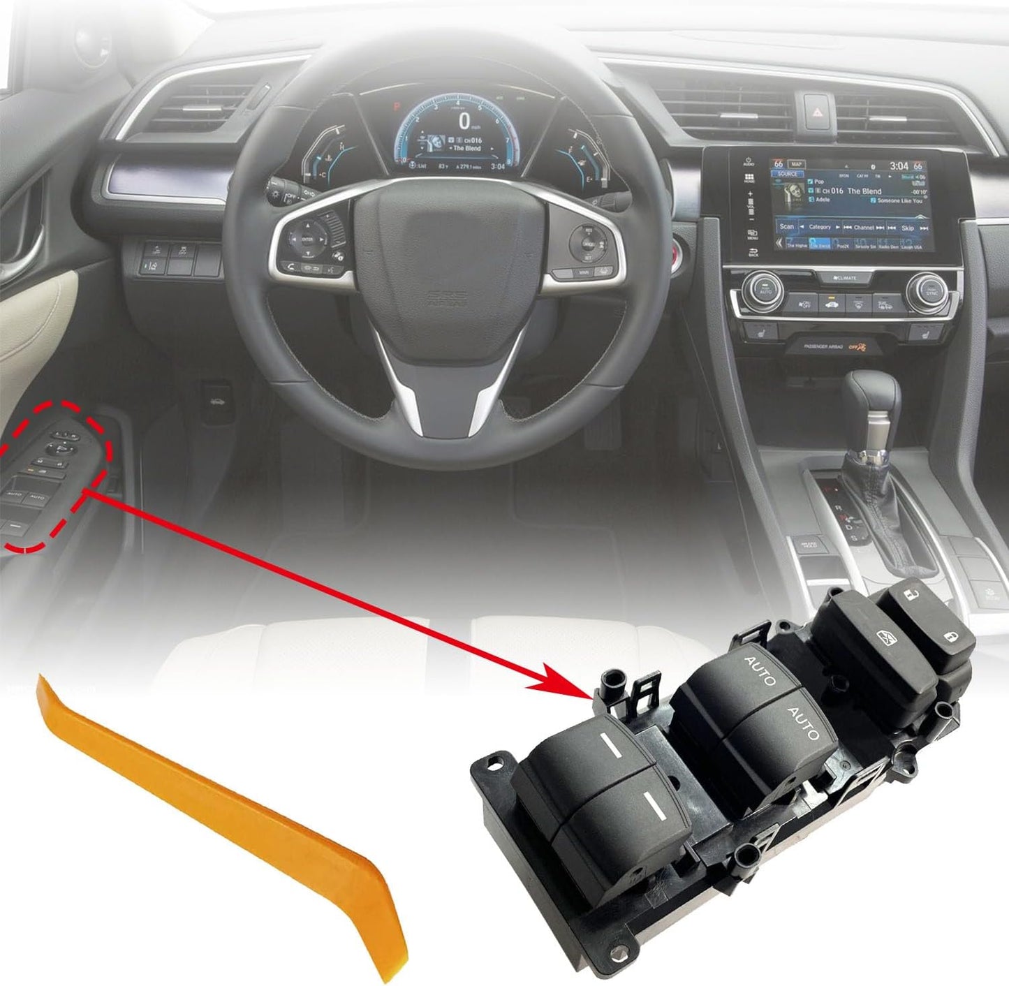 Master Power Window Switch Button Replacement for 2016 2017 2018 2019 2020 2021 Honda Civic EX | SI Touring Replace #35750TBAA42, 35750TBAA41 for Front Left Driver Side with Double Auto Switch Control