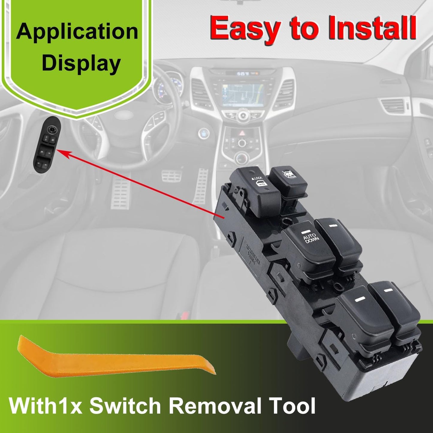 93570-0Q000 Front Left Power Control Window Switch Driver Compatible with 2009-2016 Hyundai Elantra Replace # 935700Q000 Replacement for Driver Side Electric Master Window Switch for Elantra 2009-2016