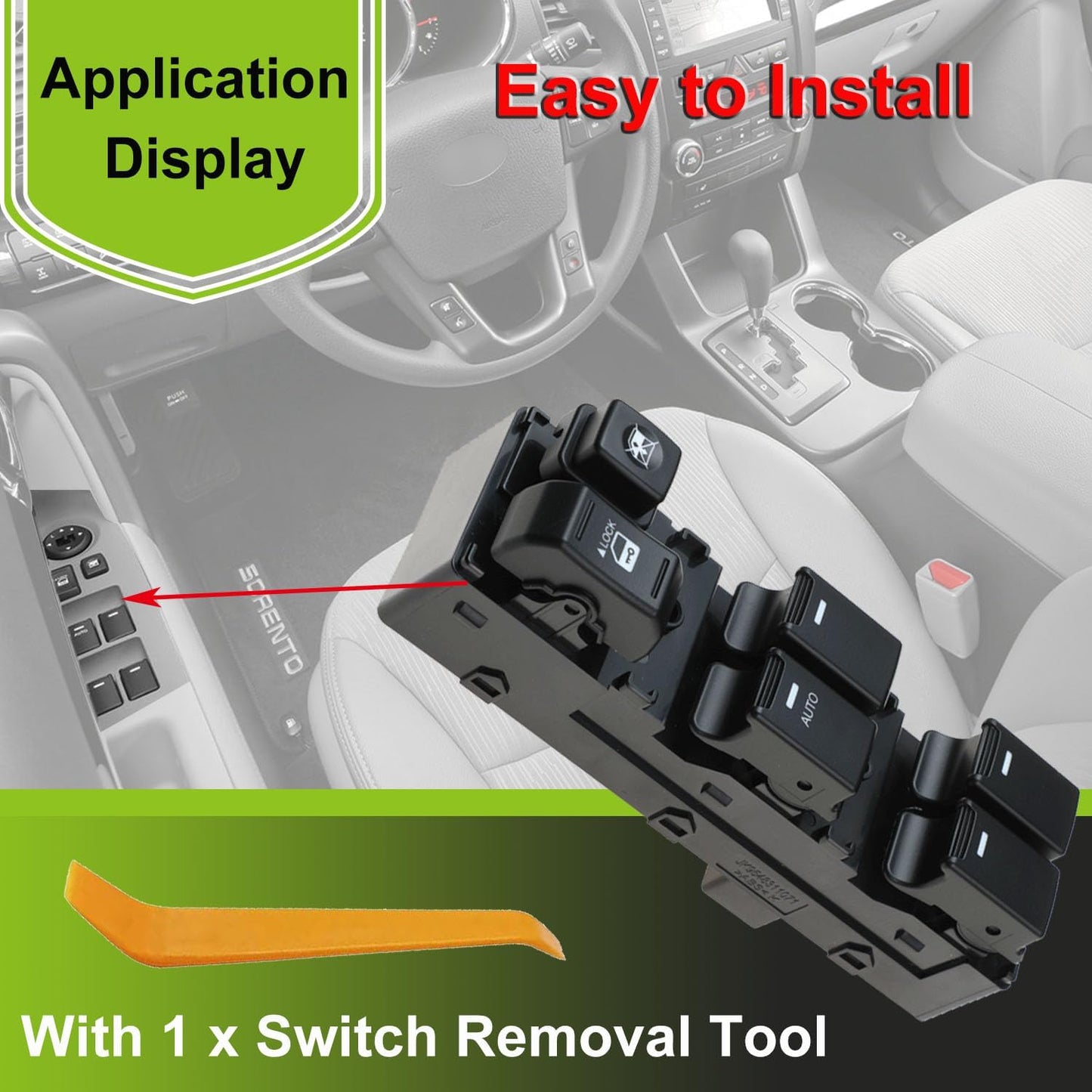 93573-2P100 Front Left Power Auto Window Switch Driver Compatible with 2011-2015 Kia Sorento, Driver Side Electric Master Window Switch Fit for Sorento 2011 2012 2013 2014 2015 Replace OE 935732P100