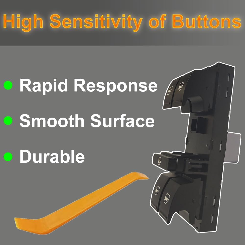 Power Window Control Switch fit for 2005-2014 VW Volkswagen CC Golf Jetta Passat Tiguan Toura-n, Replace OEM 1K4959857B 5ND959857 Front Left Driver Side Power Window Master Control Switch Button
