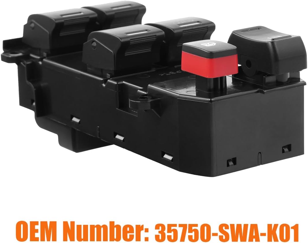 Front Left Power Control Window Switch Driver Compatible with 2007-2011 Honda CRV Replace# 35750-SWA-K01 for Driver Side Power Master Window Switch for CR-V 2007 2008 2009 2010 2011
