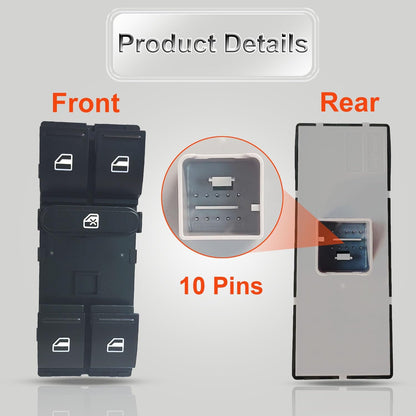 Power Window Control Switch fit for 2005-2014 VW Volkswagen CC Golf Jetta Passat Tiguan Toura-n, Replace OEM 1K4959857B 5ND959857 Front Left Driver Side Power Window Master Control Switch Button
