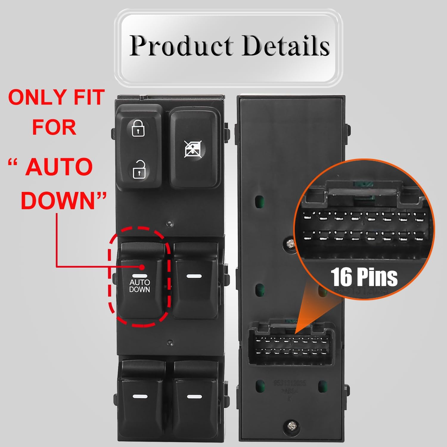 93570-3W000 Front Left Power Window Switch Driver Compatible with 2011-2016 Kia Sportage, Driver Side Electric Master Window Switch Button Replacement for Sportage 2012 2013 2014 2015, 1 Auto Down