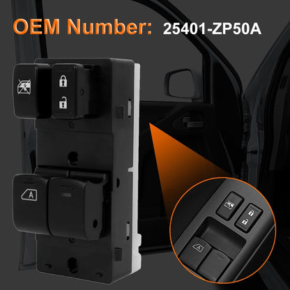 Front Drive Side Power Window Master Control Switch Fit for Nissan Frontier 2006-2016 King Cab/Extended Cab Replaces OE# 25401-ZP50A