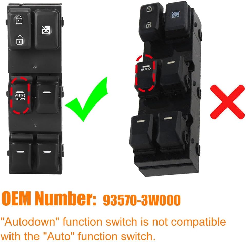 Power Window Master Control Switch Button Compatible with Kia Sportage 2014 2015 2016 Replace OEM 935703W000 for Front Left Driver Side Door Window Switch Replacement for 2014-2016 Kia Sportage