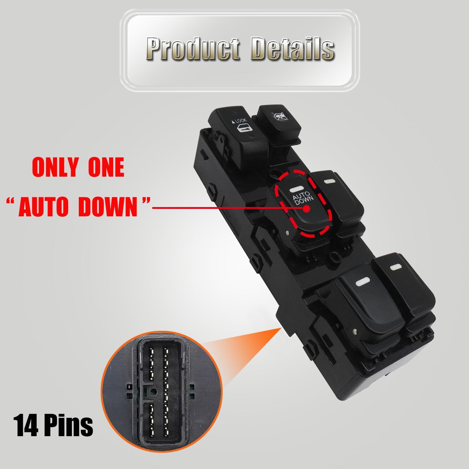 93570-0Q000 Front Left Power Control Window Switch Driver Compatible with 2009-2016 Hyundai Elantra Replace # 935700Q000 Replacement for Driver Side Electric Master Window Switch for Elantra 2009-2016
