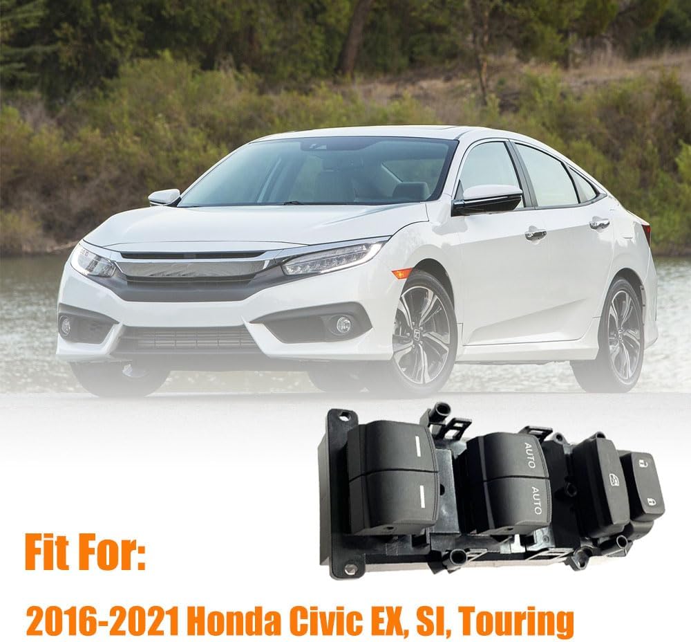 Master Power Window Switch Button Replacement for 2016 2017 2018 2019 2020 2021 Honda Civic EX | SI Touring Replace #35750TBAA42, 35750TBAA41 for Front Left Driver Side with Double Auto Switch Control