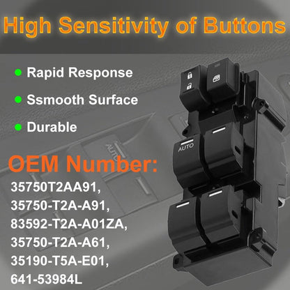 Front Left Driver Side Master Window Switch Replacement for Honda Accord Sport 2013-2017 Replace OE 35750T2AA91 | Fit for 2013-2017 Accord Sport 35750-T2A-A91 Power Window Master Switch Buttons
