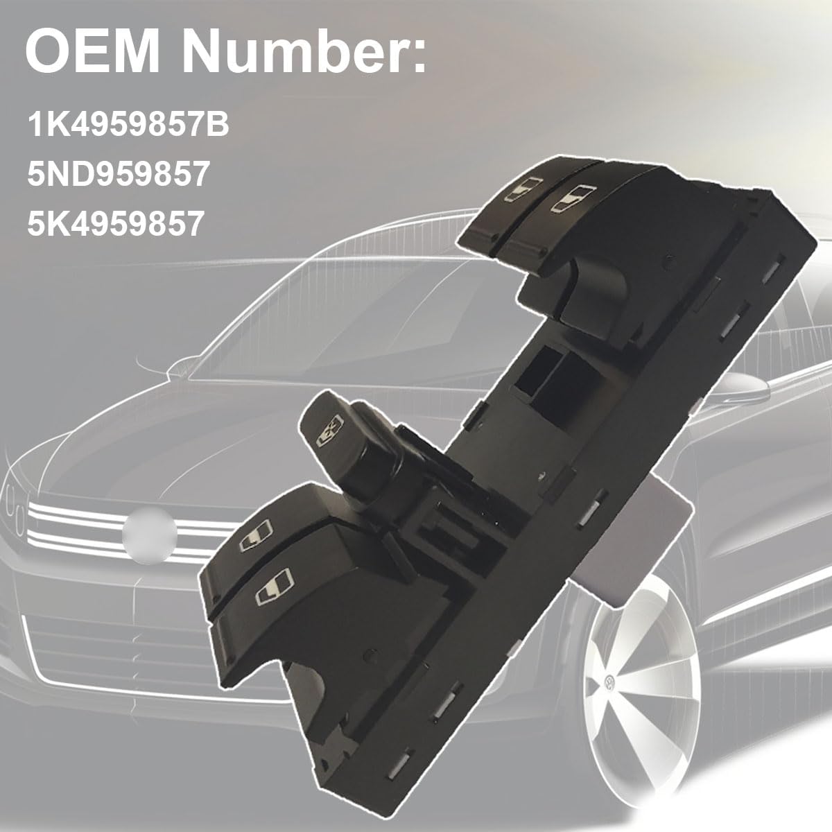 Power Window Control Switch fit for 2005-2014 VW Volkswagen CC Golf Jetta Passat Tiguan Toura-n, Replace OEM 1K4959857B 5ND959857 Front Left Driver Side Power Window Master Control Switch Button