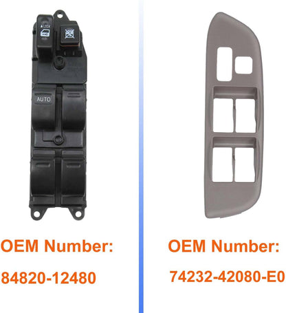 74232-42080-E0 Front Left Side Door Window Switch & Bezel Cover Replacement for Toyota RAV4 2001-2005 Replace OEM# 84820-12480, Door Window Switch & Bezel Cover Fit for RAV4 01 02 03 04 05