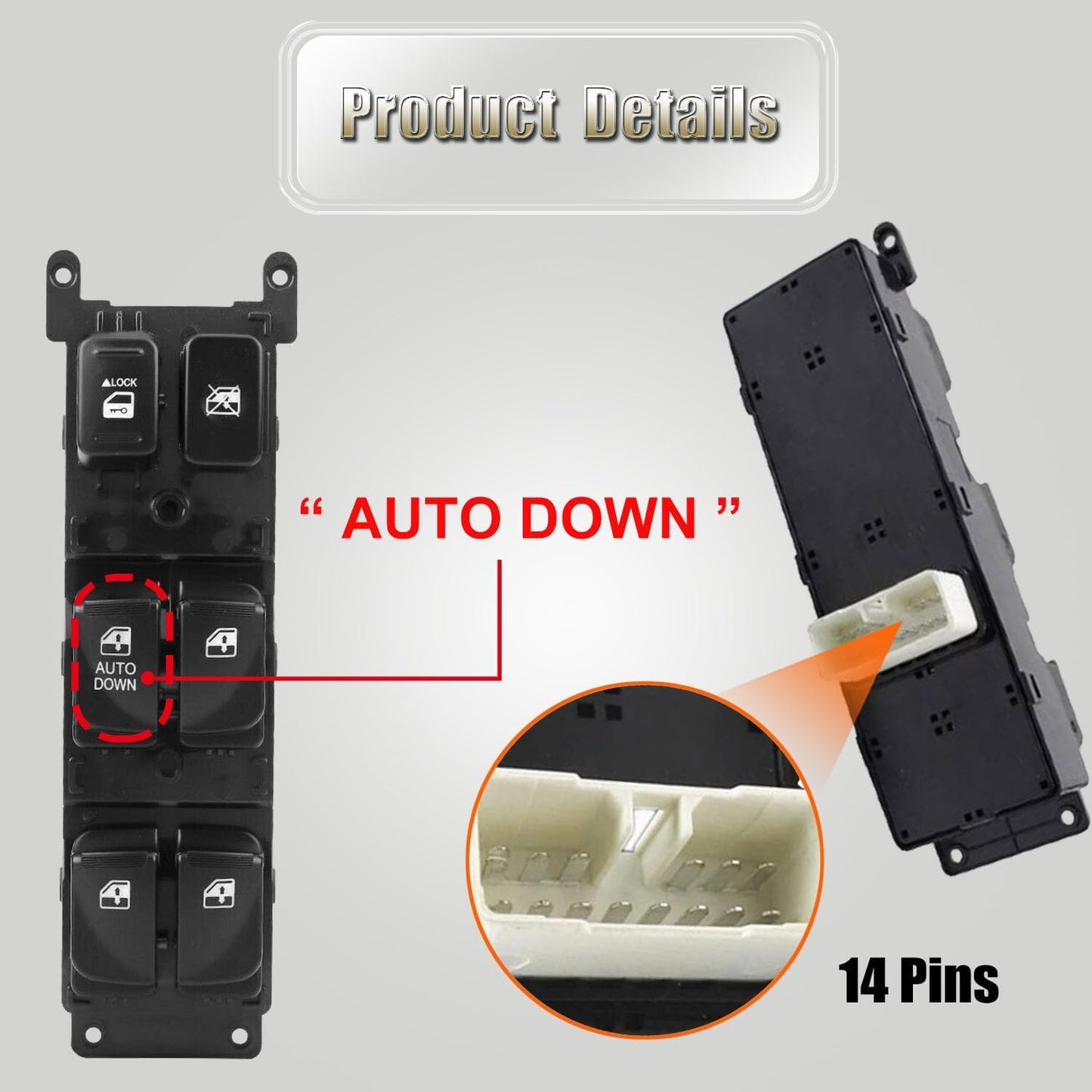 93570-1E110 Front Left Power Control Window Switch Driver Compatible with 2007-2008 Hyundai Accent Replace OE 93570 1E110 Replacement for Driver Side Electric Master Window Switch for Accent 2007-2008