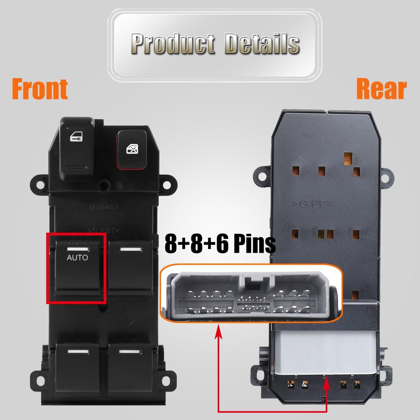Front Left Power Control Window Switch Driver Compatible with 2007-2011 Honda CRV Replace# 35750-SWA-K01 for Driver Side Power Master Window Switch for CR-V 2007 2008 2009 2010 2011