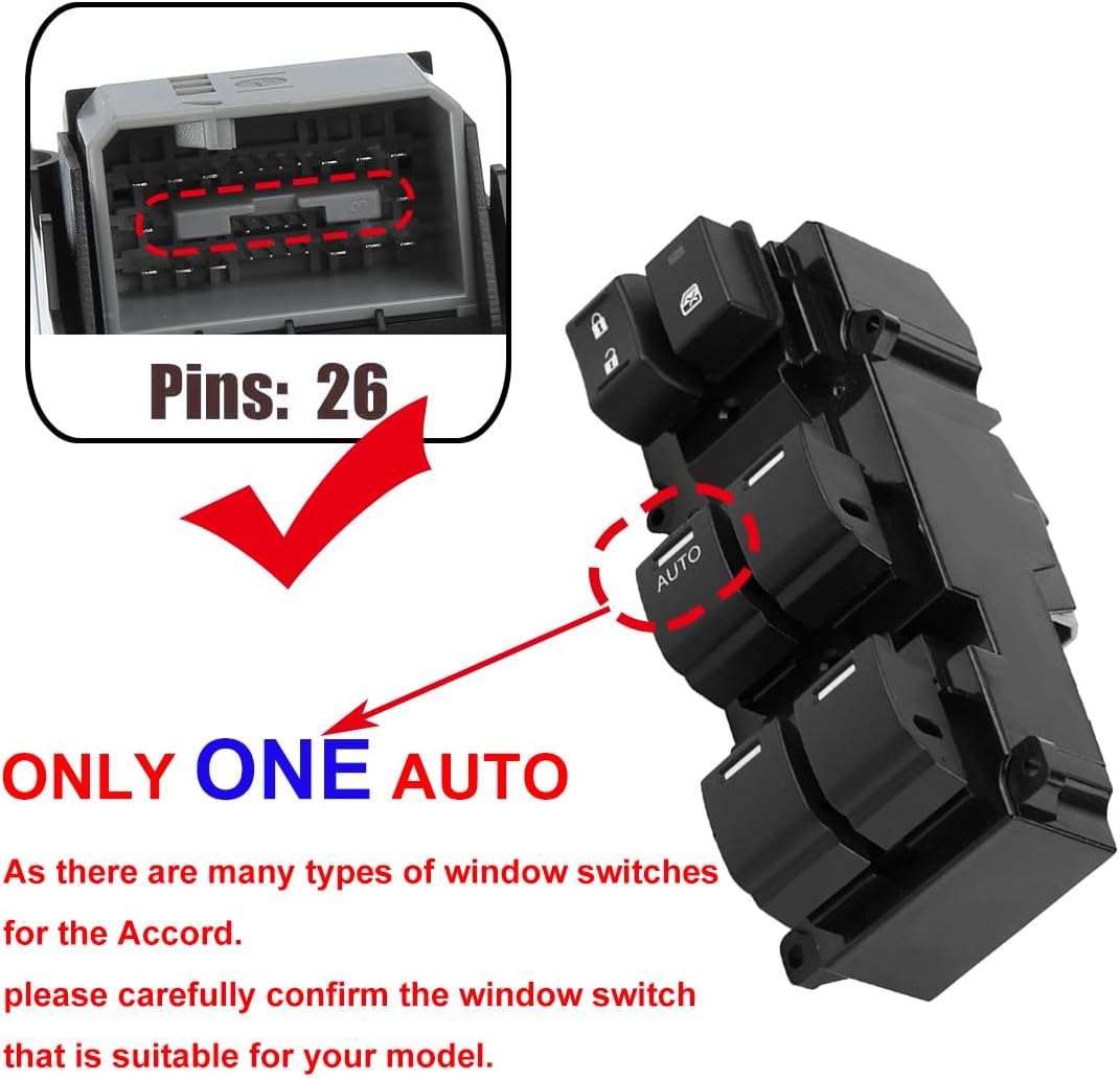 Front Left Driver Side Master Window Switch Replacement for Honda Accord Sport 2013-2017 Replace OE 35750T2AA91 | Fit for 2013-2017 Accord Sport 35750-T2A-A91 Power Window Master Switch Buttons