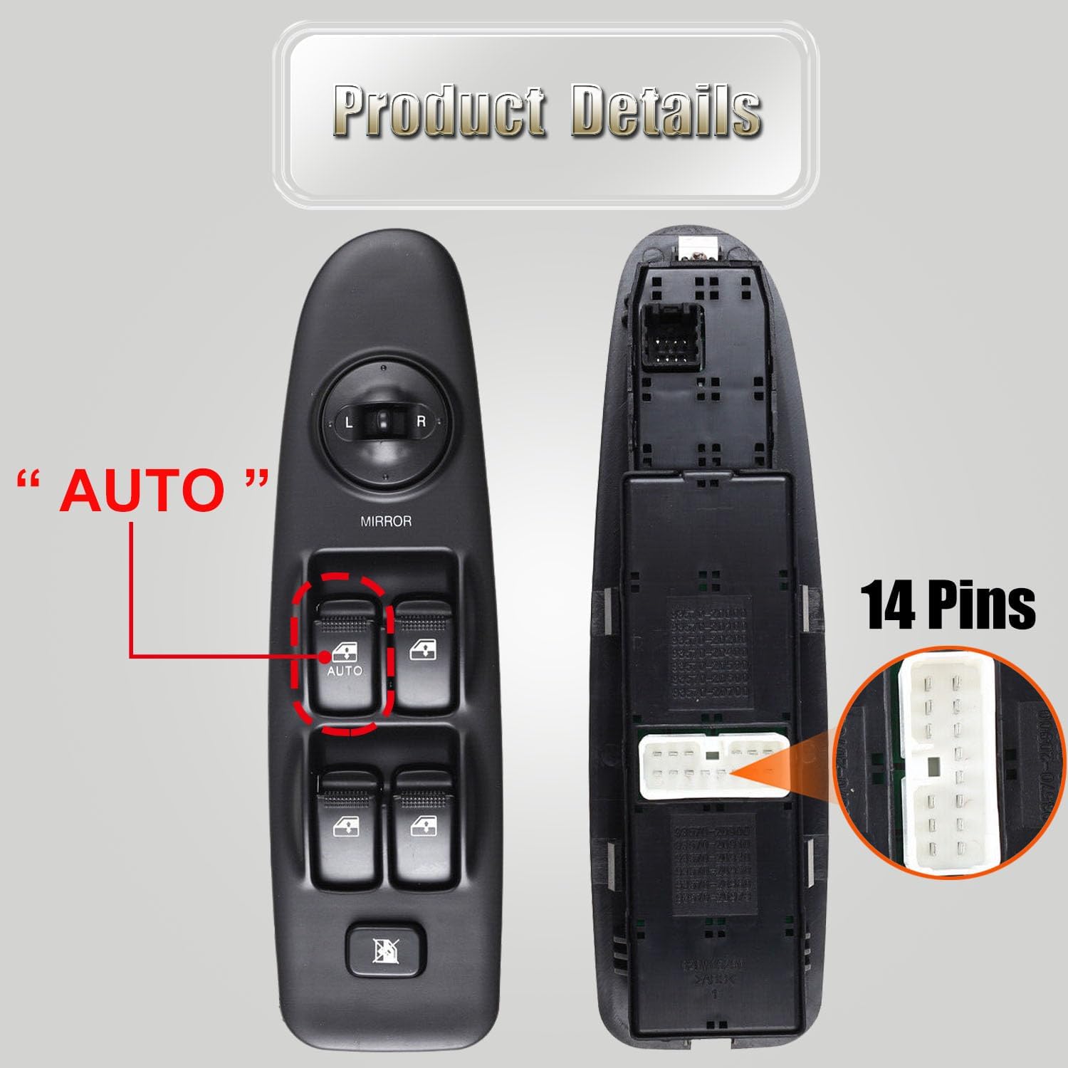 93570-2D000 Front Left Power Control Window Switch Driver Compatible with 2001 2002 2003 2004 2005 2006 Hyundai Elantra Driver Side Electric Master Window Switch Replacement for Elantra 2001-2006