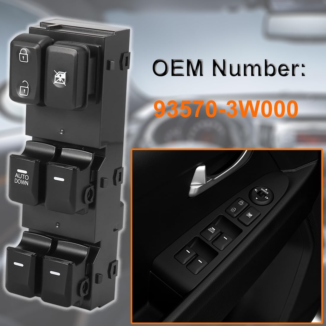 93570-3W000 Front Left Power Window Switch Driver Compatible with 2011-2016 Kia Sportage, Driver Side Electric Master Window Switch Button Replacement for Sportage 2012 2013 2014 2015, 1 Auto Down