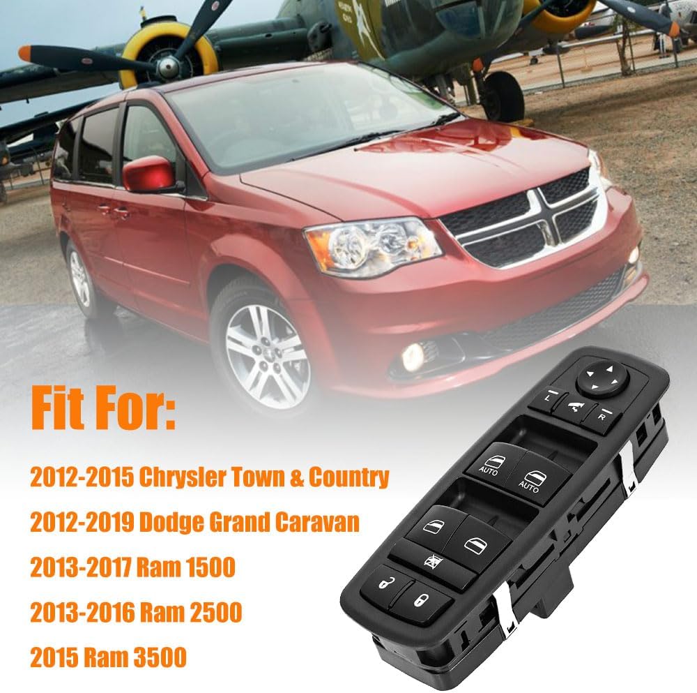 Power Window Master Control Switch Fit for 2012-2015 Chrysler Town & Country,for Dodge Grand Caravan,for 2013-2015 Dodge Ram 1500 2500 with Double Auto Button 3+9 pins Replace OE 68110867AB,68110867AA