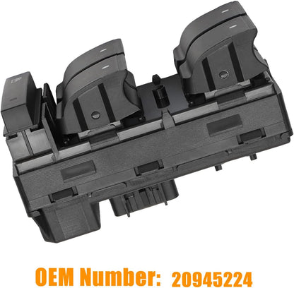 Power Window Control Switch fit for 2007-2016 GMC Acadia Replace OEM 20945224 901990, Front Left Driver Side Power Window Master Control Switch Button with Red Light