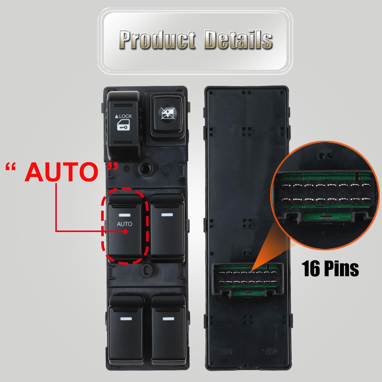 93573-2P100 Front Left Power Auto Window Switch Driver Compatible with 2011-2015 Kia Sorento, Driver Side Electric Master Window Switch Fit for Sorento 2011 2012 2013 2014 2015 Replace OE 935732P100