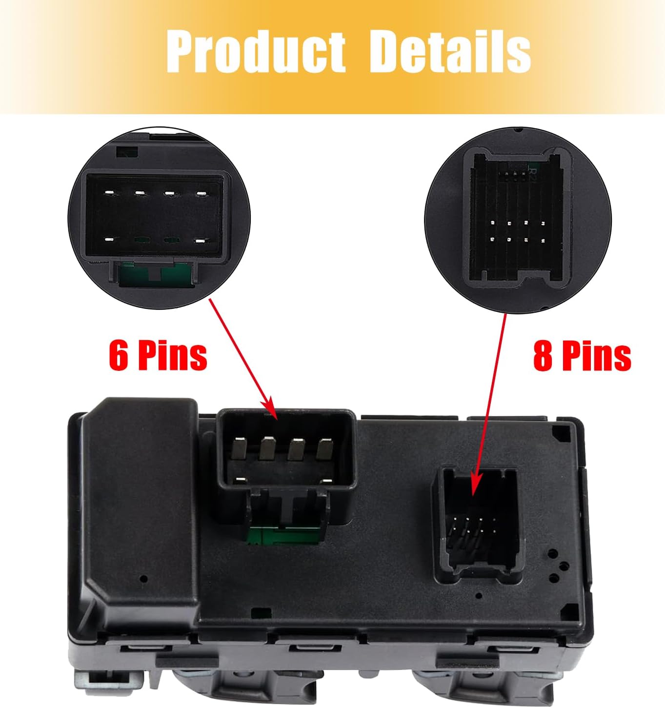 Power Window Control Switch fit for 2007-2016 GMC Acadia Replace OEM 20945224 901990, Front Left Driver Side Power Window Master Control Switch Button with Red Light