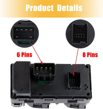 Power Window Control Switch fit for 2007-2016 GMC Acadia Replace OEM 20945224 901990, Front Left Driver Side Power Window Master Control Switch Button with Red Light