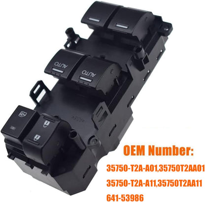 Front Left Driver Side Master Window Switch Compatible with Honda Accord Sedan EX-L 2013 2014 2015 2016 2017, Replace OE 35750T2AA01,35750-T2A-A01 | Fit for Driver Side Double Auto Switch Button