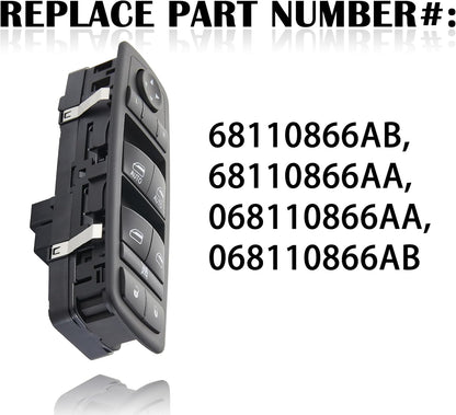 Power window master switch dimensions and button layout