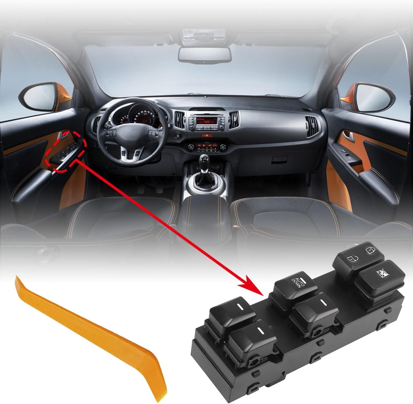 Power Window Master Control Switch Button Compatible with Kia Sportage 2014 2015 2016 Replace OEM 935703W000 for Front Left Driver Side Door Window Switch Replacement for 2014-2016 Kia Sportage