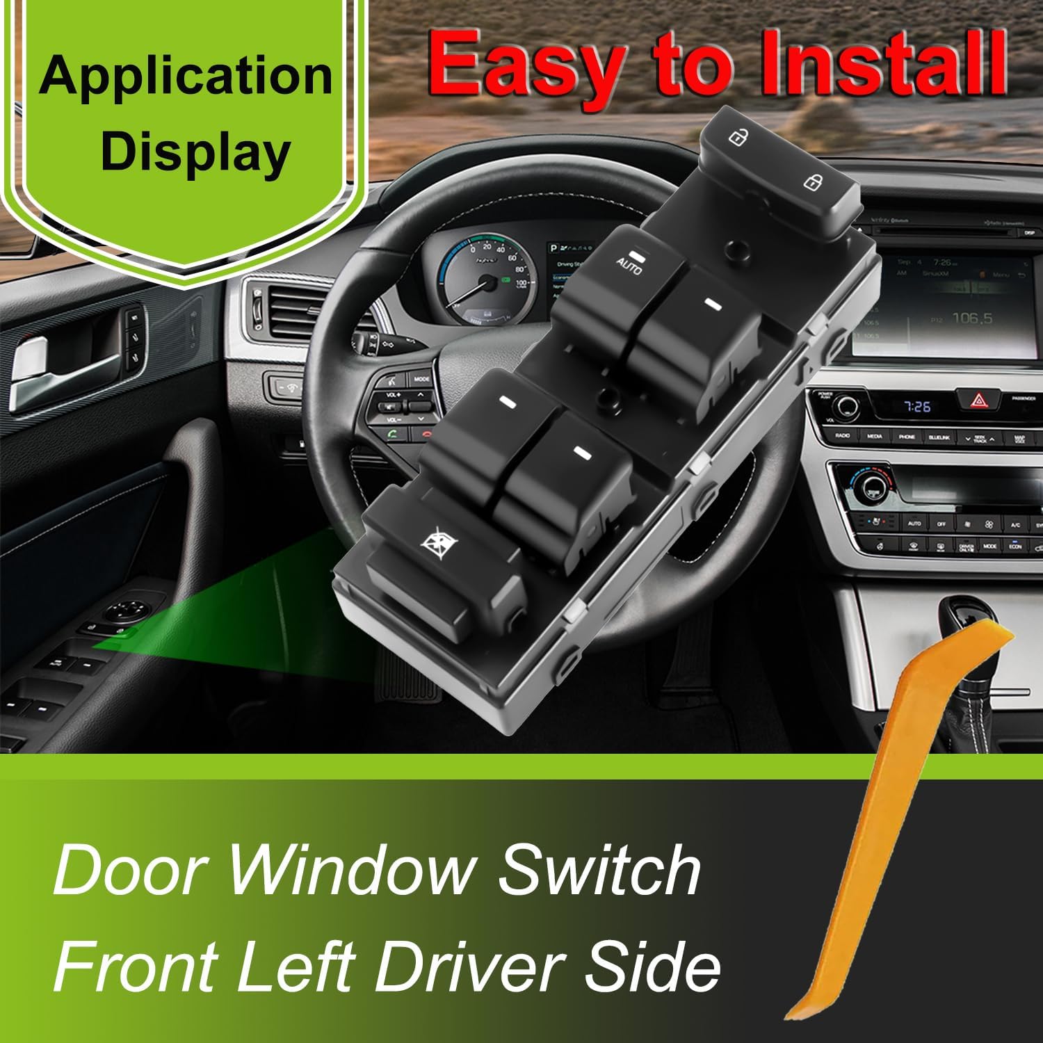 Front Left Driver Side Power Window Master Switch Fit for Hyundai Sonata 2015 2016 2017 2018 2019 Replace OEM 93570-C1000 for Power Window Control Switch Button Compatible for 2015-2019 Hyundai Sonata