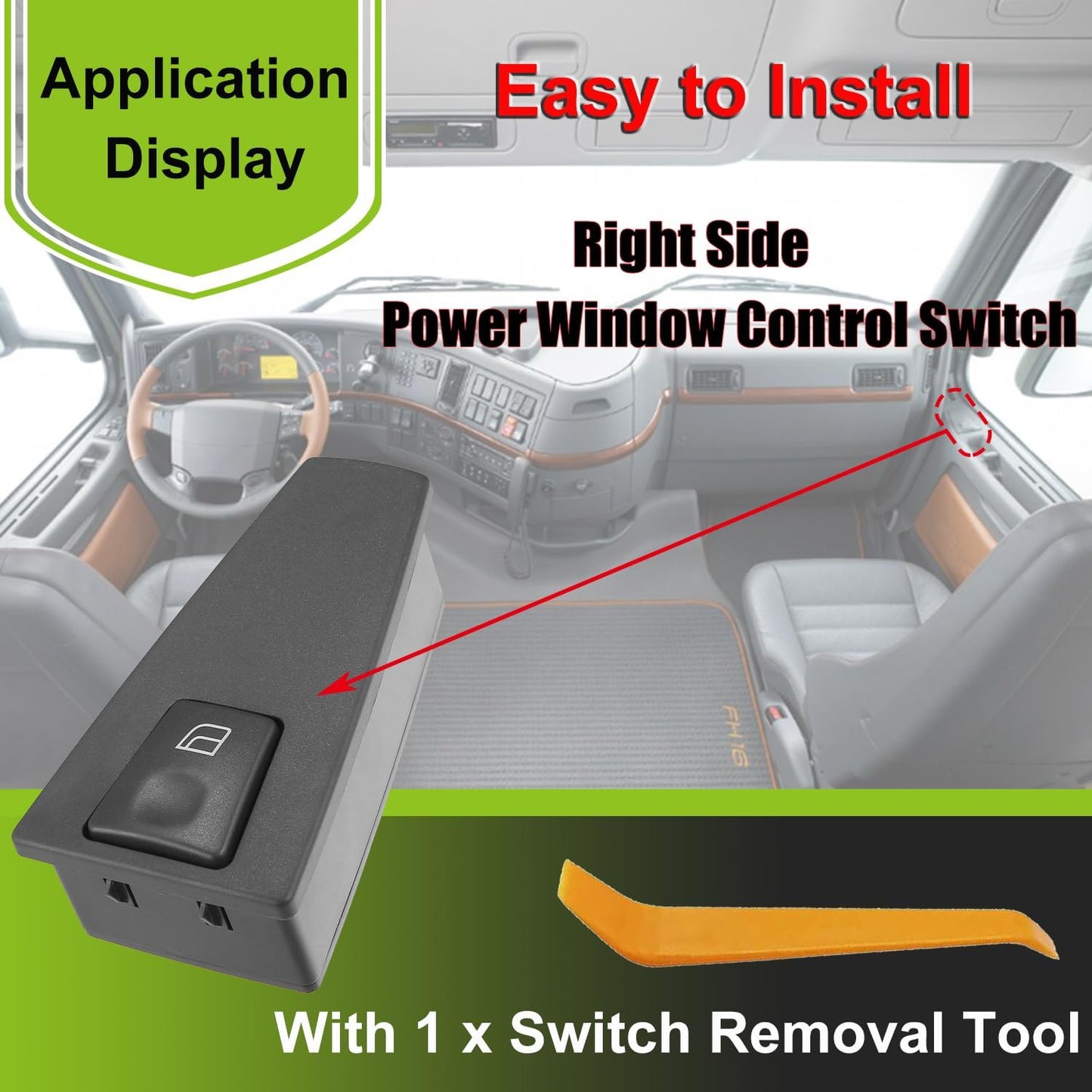 22566514 Right Side Power Control Window Switch Compatible with 2006-2014 Volvo Truck FH12 FM VNL Replace# 21354613, Passenger Side Power Master Window Switch for Volvo Truck FH12 FM VNL 2006-2014