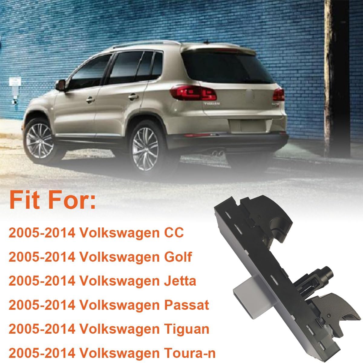Power Window Control Switch fit for 2005-2014 VW Volkswagen CC Golf Jetta Passat Tiguan Toura-n, Replace OEM 1K4959857B 5ND959857 Front Left Driver Side Power Window Master Control Switch Button