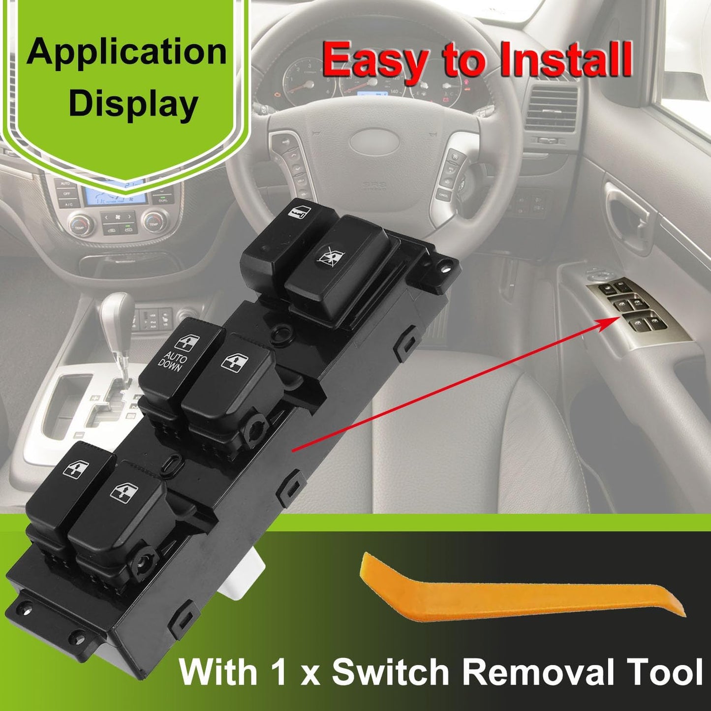 93570-2B100 Front Left Power Control Window Switch Driver Compatible with 2007-2011 Hyundai Santa Fe CM Replace OE 93570-2B730 Driver Side Electric Master Window Switch Fit for Santa Fe CM 2007-2011