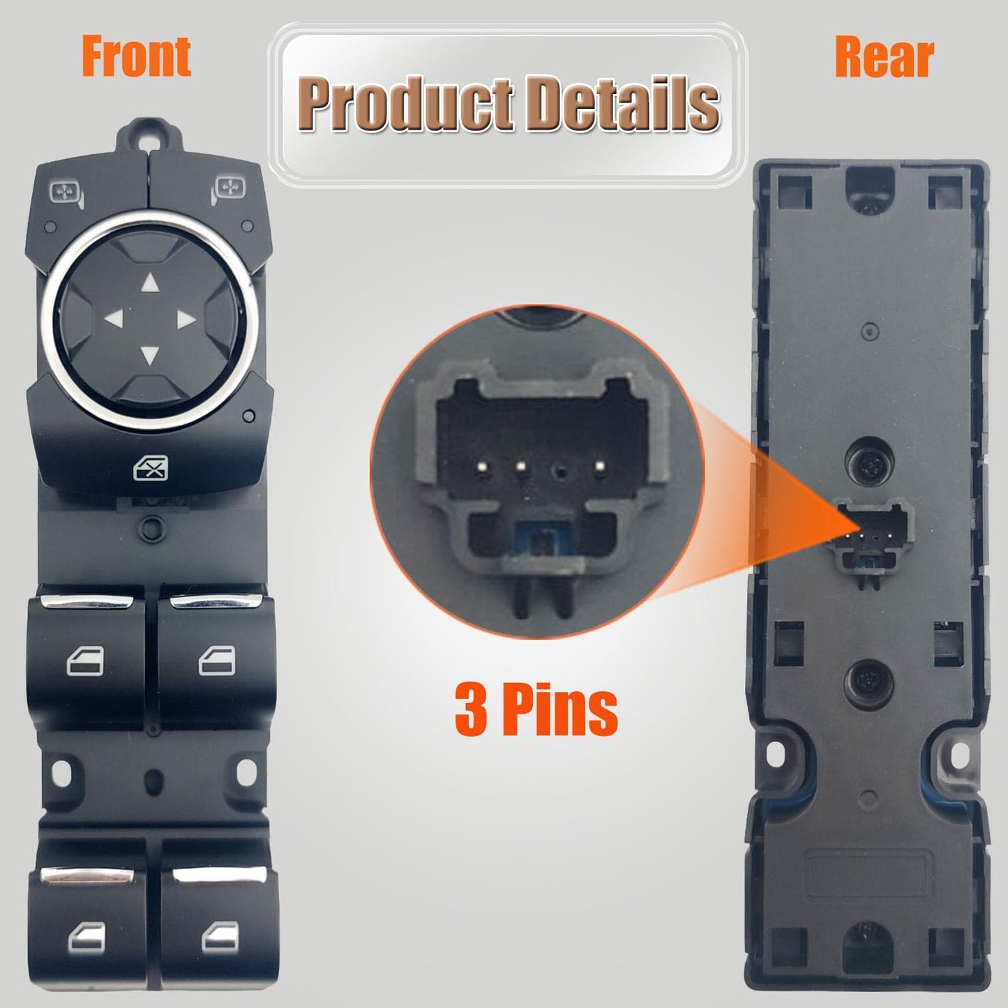 Front Left Power Control Window Switch Compatible with Ford Fusion 2013 2014 2015 2016 2017 Replace OE SW-7339-1X DG9Z14529AA, Driver Side Electric Window Switch Fit for Fusion 2013-2017