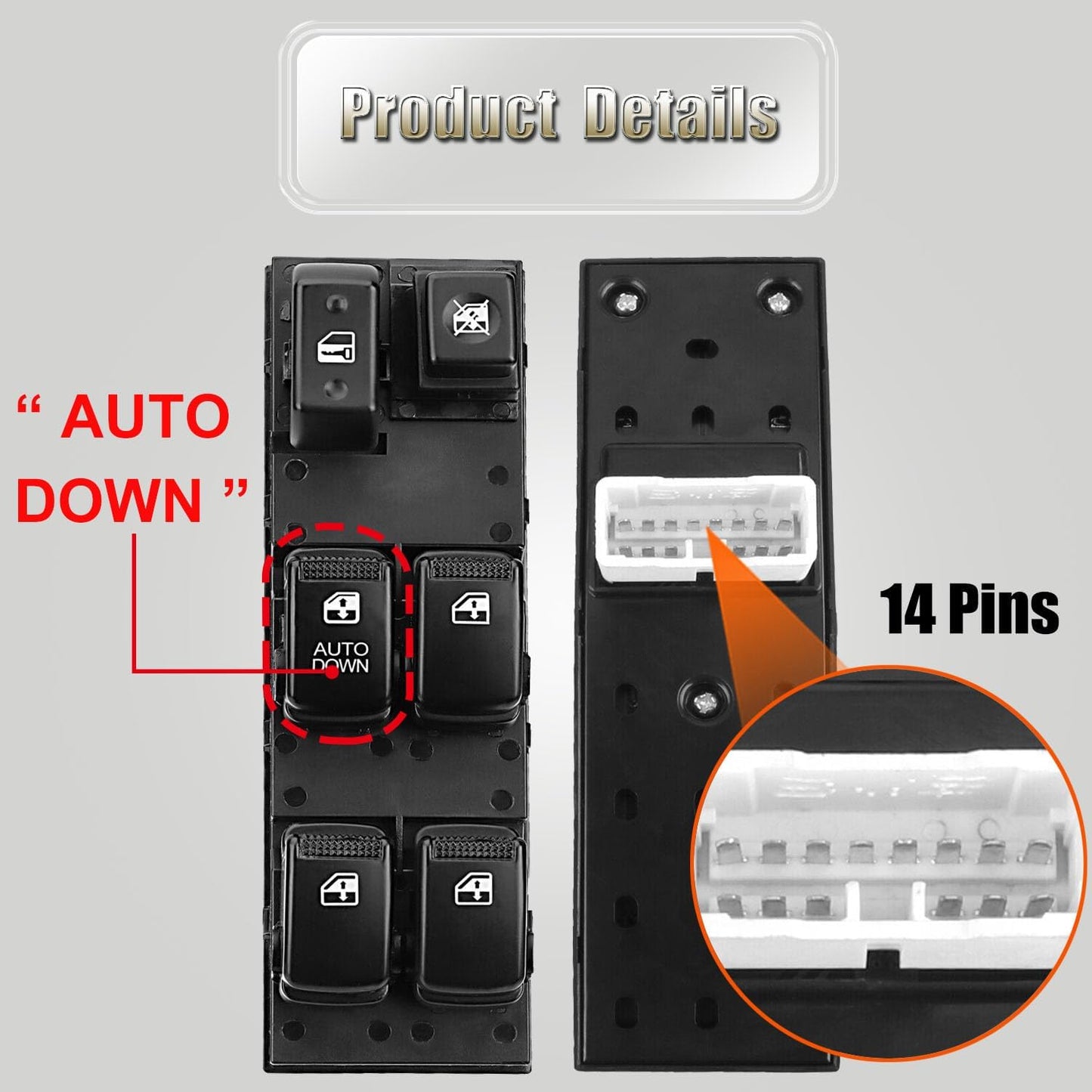 93570-2E000 Front Left Power Control Window Switch Driver Compatible with 2005-2010 Hyundai Tucson Replace OE 935702E200, 935702E000 Driver Side Electric Window Switch Replacement for Tucson 2005-2013