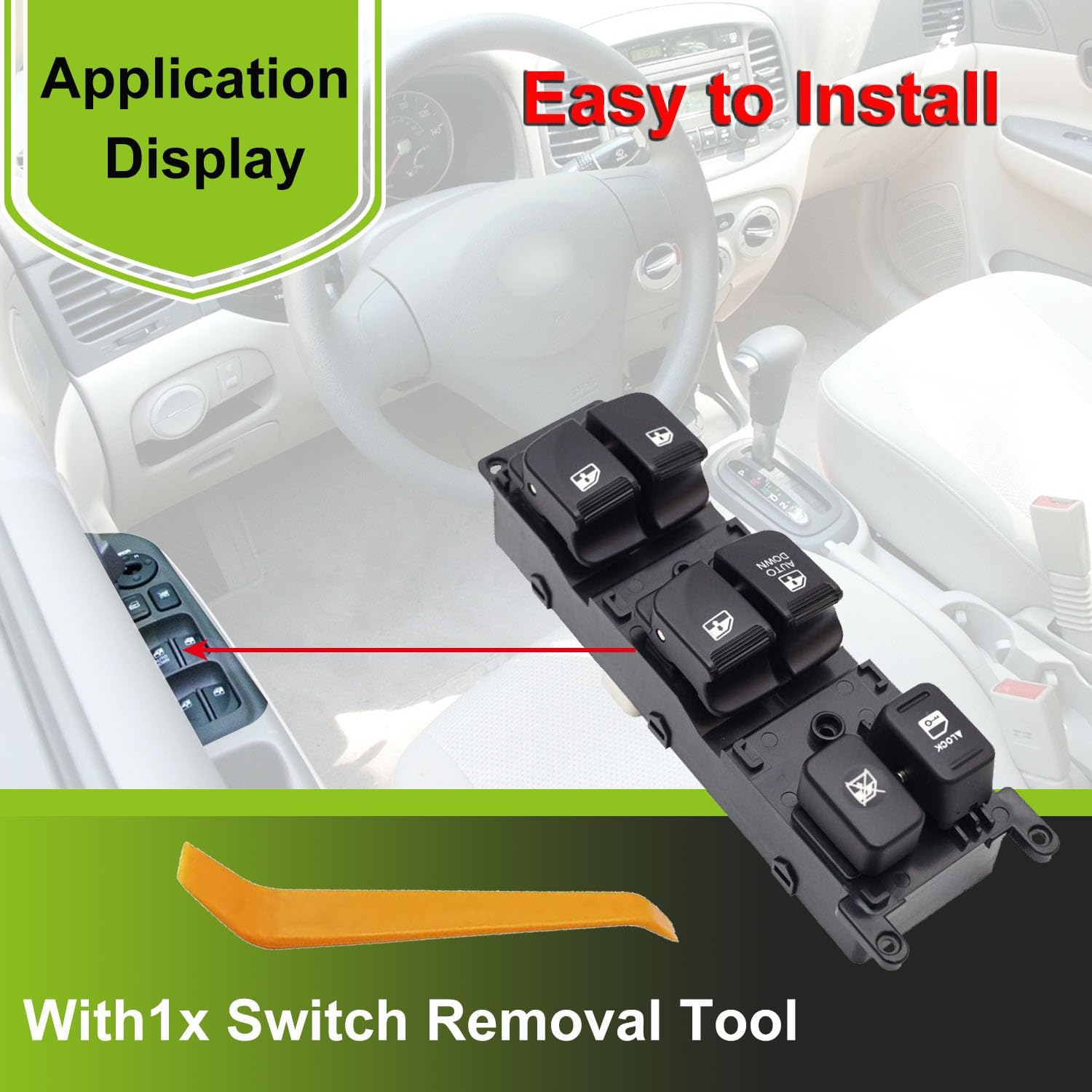 93570-1E110 Front Left Power Control Window Switch Driver Compatible with 2007-2008 Hyundai Accent Replace OE 93570 1E110 Replacement for Driver Side Electric Master Window Switch for Accent 2007-2008
