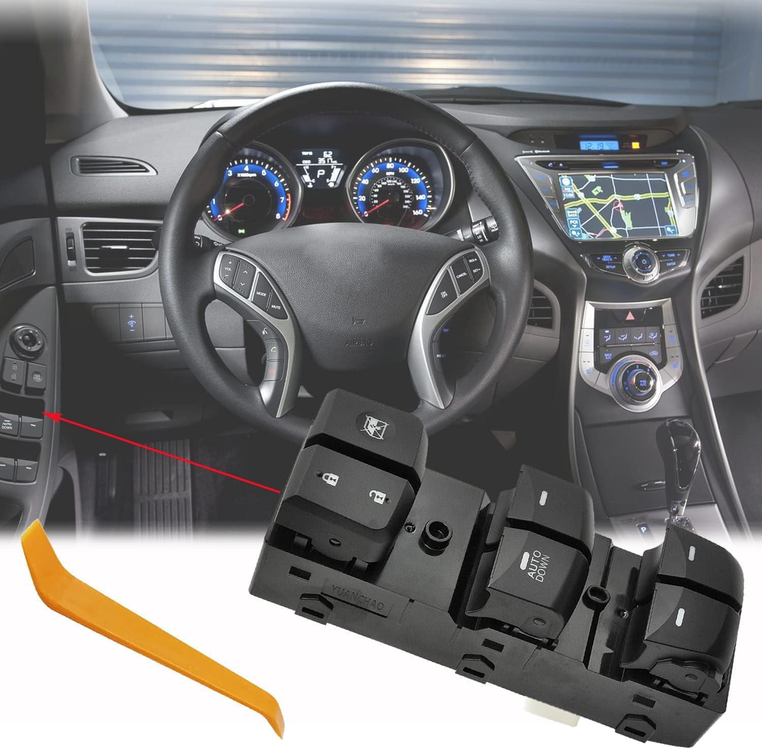 Power Window Control Switch fit for Hyundai Elantra 2011-2015, Replace OEM 93570-3X000, Front Left Driver Side Power Window Master Control Switch Button 11-15