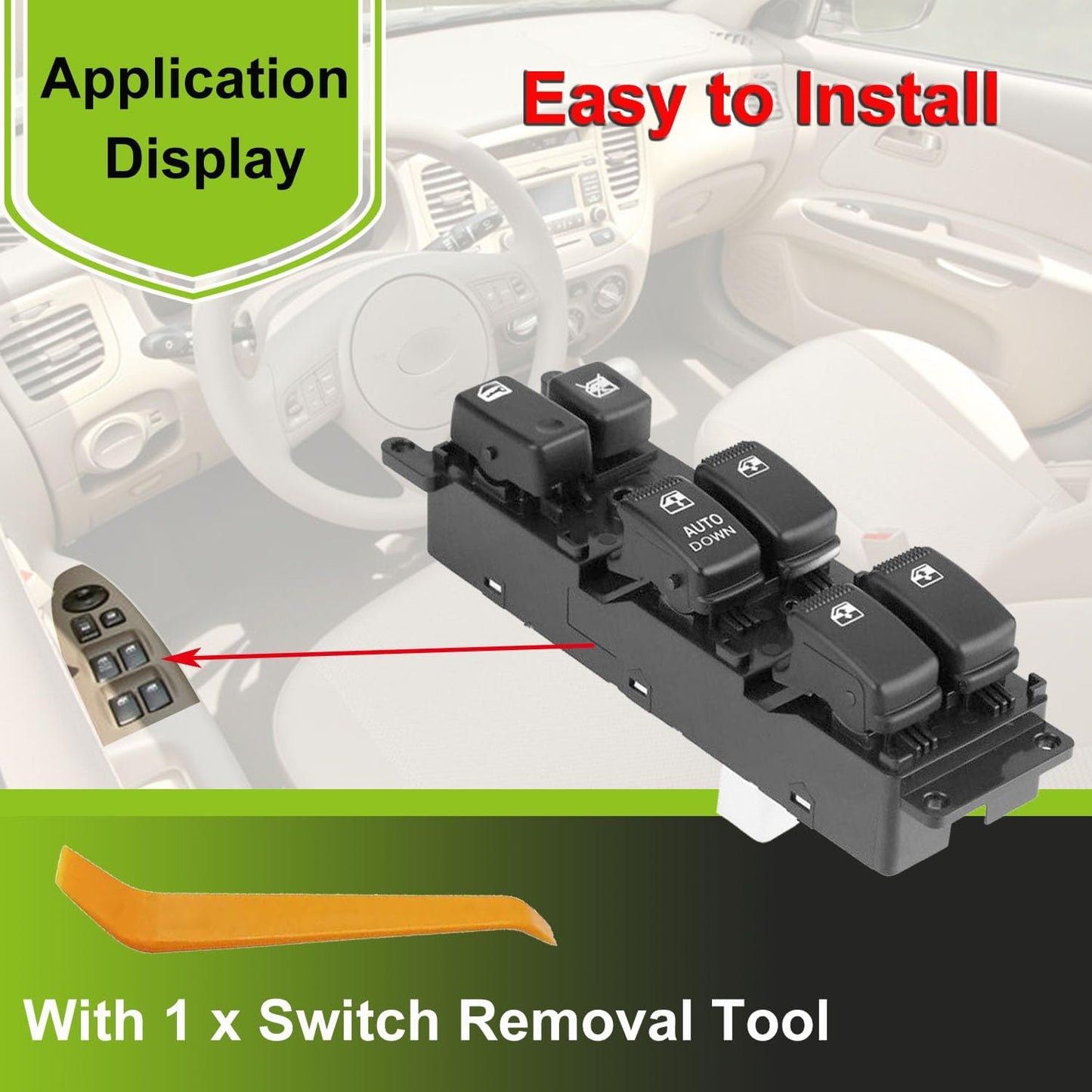 93570-1G110 Front Left Power Control Window Switch Driver Compatible with 2006-2010 KIA Rio Rio Hybrid Replace OE 93570 1G110 Fit for Driver Side Electric Master Window Switch for Rio Hybrid 2006-2010