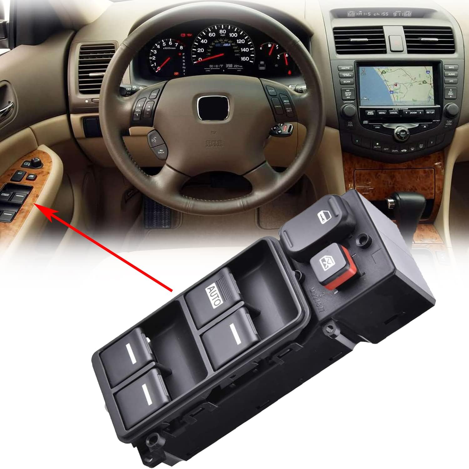 Front Drive Side Power Window Master Control Switch for 2003-2007 Honda Accord DX LX SE Sedan 4-Door 2.4L 3.0L Replaces OE# 35750-SDA-HO7 Power Window Switch Button