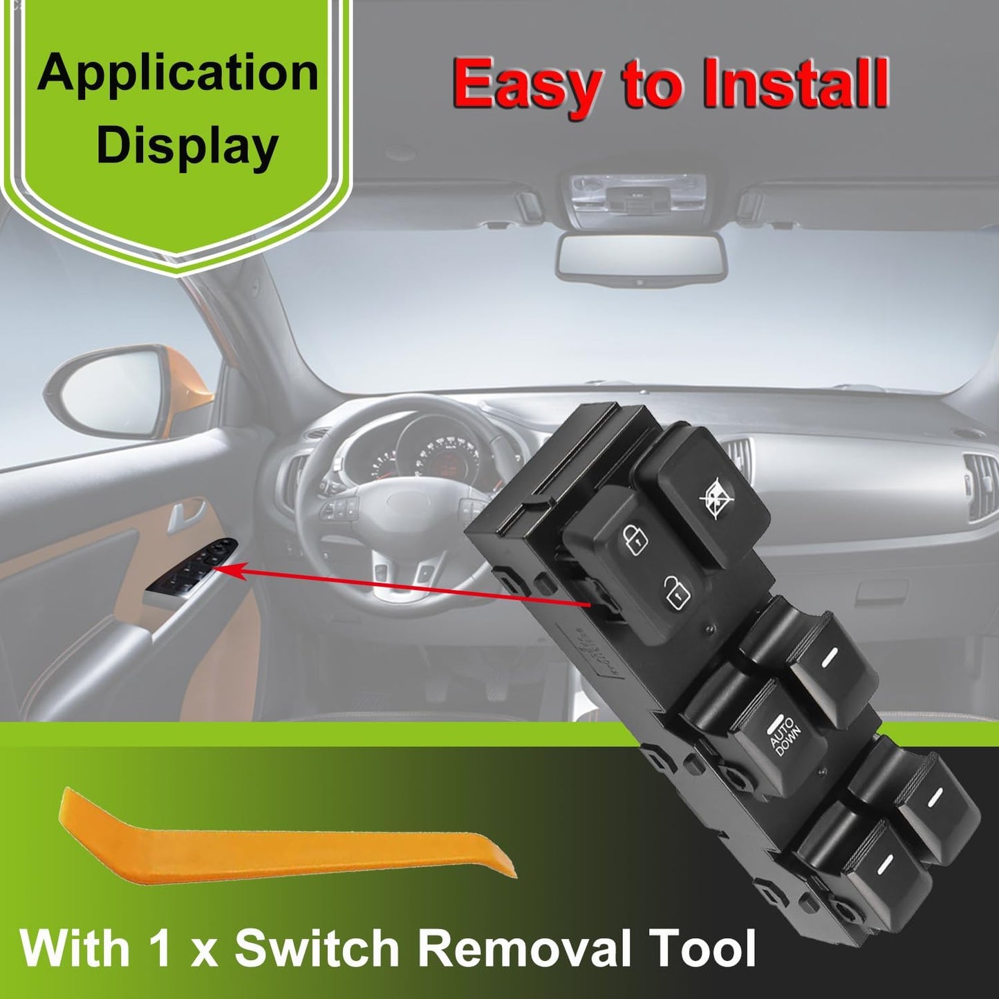 93570-3W000 Front Left Power Window Switch Driver Compatible with 2011-2016 Kia Sportage, Driver Side Electric Master Window Switch Button Replacement for Sportage 2012 2013 2014 2015, 1 Auto Down