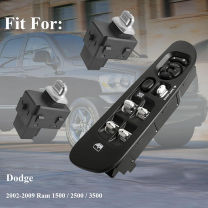 Driver Side Master Control Window Switch & 2 Pcs Passengers Side & Black Bezel Fit for 2002-2009 Dodge Ram 1500 2500 3500 Power Window Switch Door Lock Replace OE 56007695AC 56007695AB
