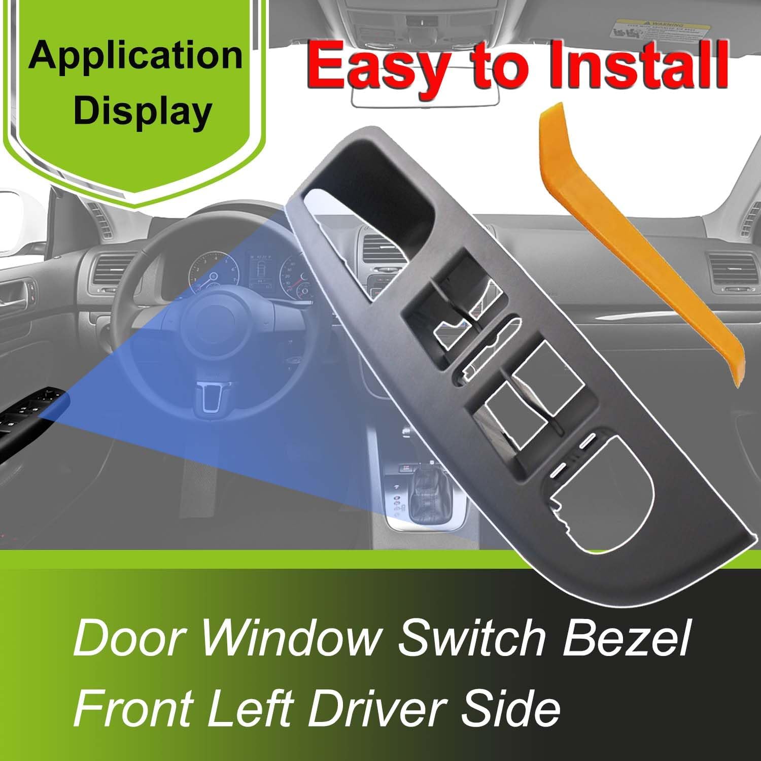1K4868049B Front Left Side Door Window Switch Bezel Cover Replacement for VW Jetta 2005-2010 Replace OEM# 1K4868049C, Door Window Switch Bezel Cover Fit for VW MK5 2005-2010