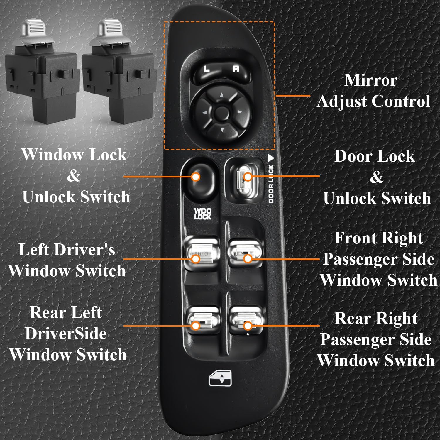 Driver Side Master Control Window Switch & 2 Pcs Passengers Side & Black Bezel Fit for 2002-2009 Dodge Ram 1500 2500 3500 Power Window Switch Door Lock Replace OE 56007695AC 56007695AB
