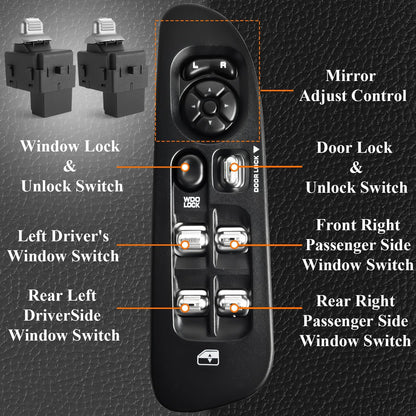 Driver Side Master Control Window Switch & 2 Pcs Passengers Side & Black Bezel Fit for 2002-2009 Dodge Ram 1500 2500 3500 Power Window Switch Door Lock Replace OE 56007695AC 56007695AB