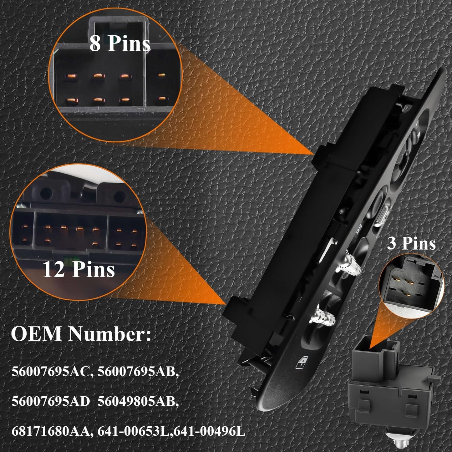 Driver Side Master Control Window Switch & 2 Pcs Passengers Side & Black Bezel Fit for 2002-2009 Dodge Ram 1500 2500 3500 Power Window Switch Door Lock Replace OE 56007695AC 56007695AB