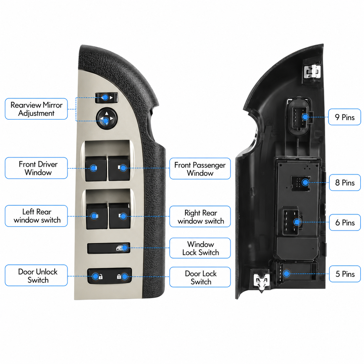 Front Driver Master Power Window Switch for 2007-2009 Chevy Silverado GMC Sierra, Door Lock Mirror Control Switch Assembly